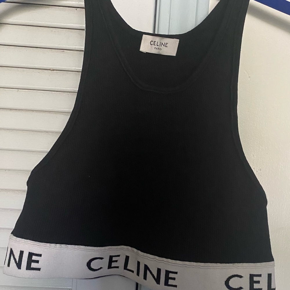 Celine Black Tank with White Logo Band